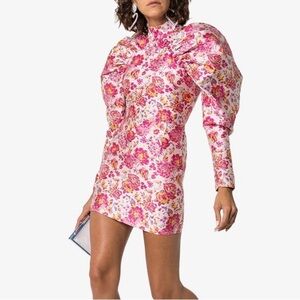 Rotate Birger Christensen Pink Floral Puff Sleeve Dress Size Medium